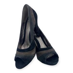 Sofft Pumps Gray Black Suede Leather Colorblock Open Toe Heels Women’s 8.5M